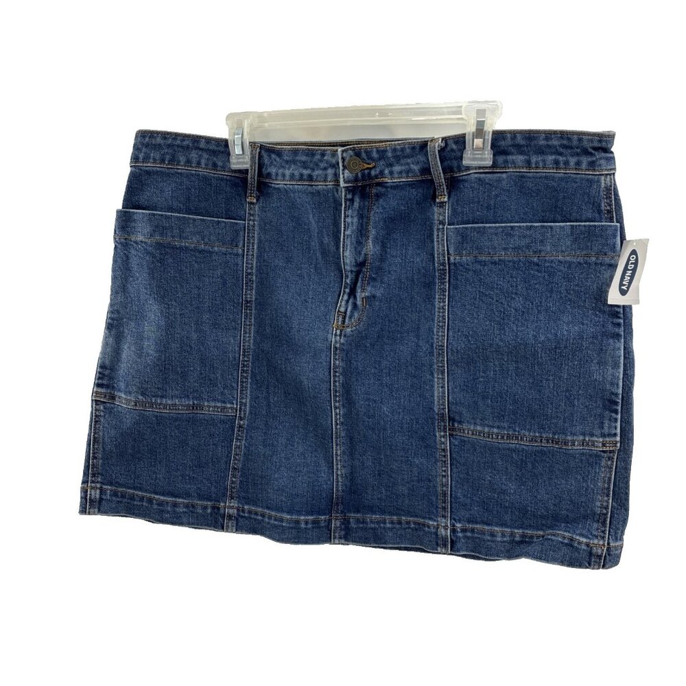 Old Navy Womens Denim Skirt Utility Patch Pockets Straight Fit Size 18 Blue